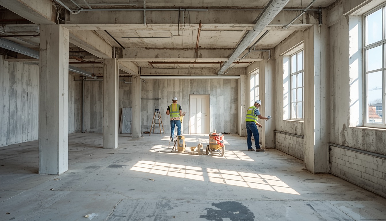 Drylining contractors at work on a commercial fit-out in Worcester