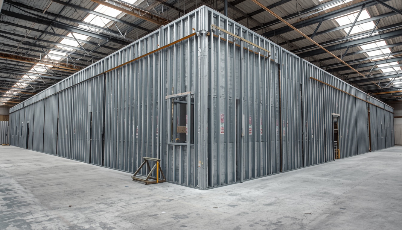 Wide view of a commercial drylining installation in Worcester